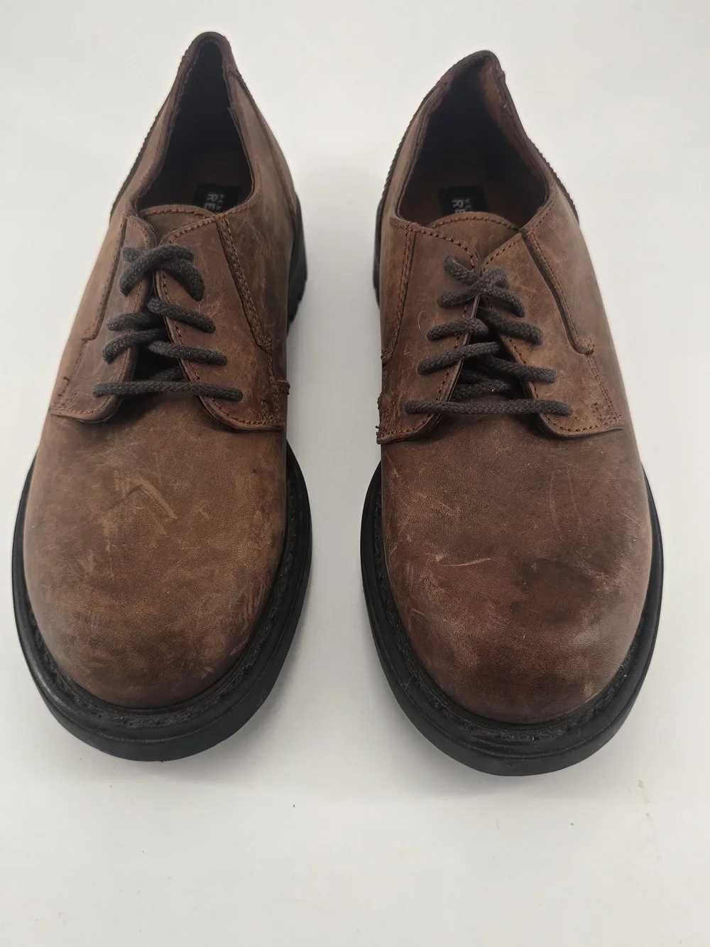 New Kenneth Cole Reaction Brown Leather Derby Shoes with Black Sole 8